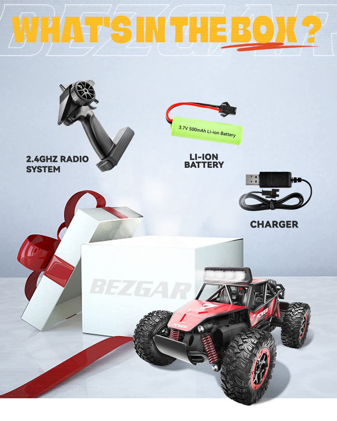 BEZGAR TB201 RC Cars-1:20 Scale Remote Control Car, 2WD High Speed 20 Km/h All Terrains Electric Toy Off Road RC Car Vehicle Truck Crawler with Rechargeable Battery for Boys Kids and Adults Red 1:20 Scale