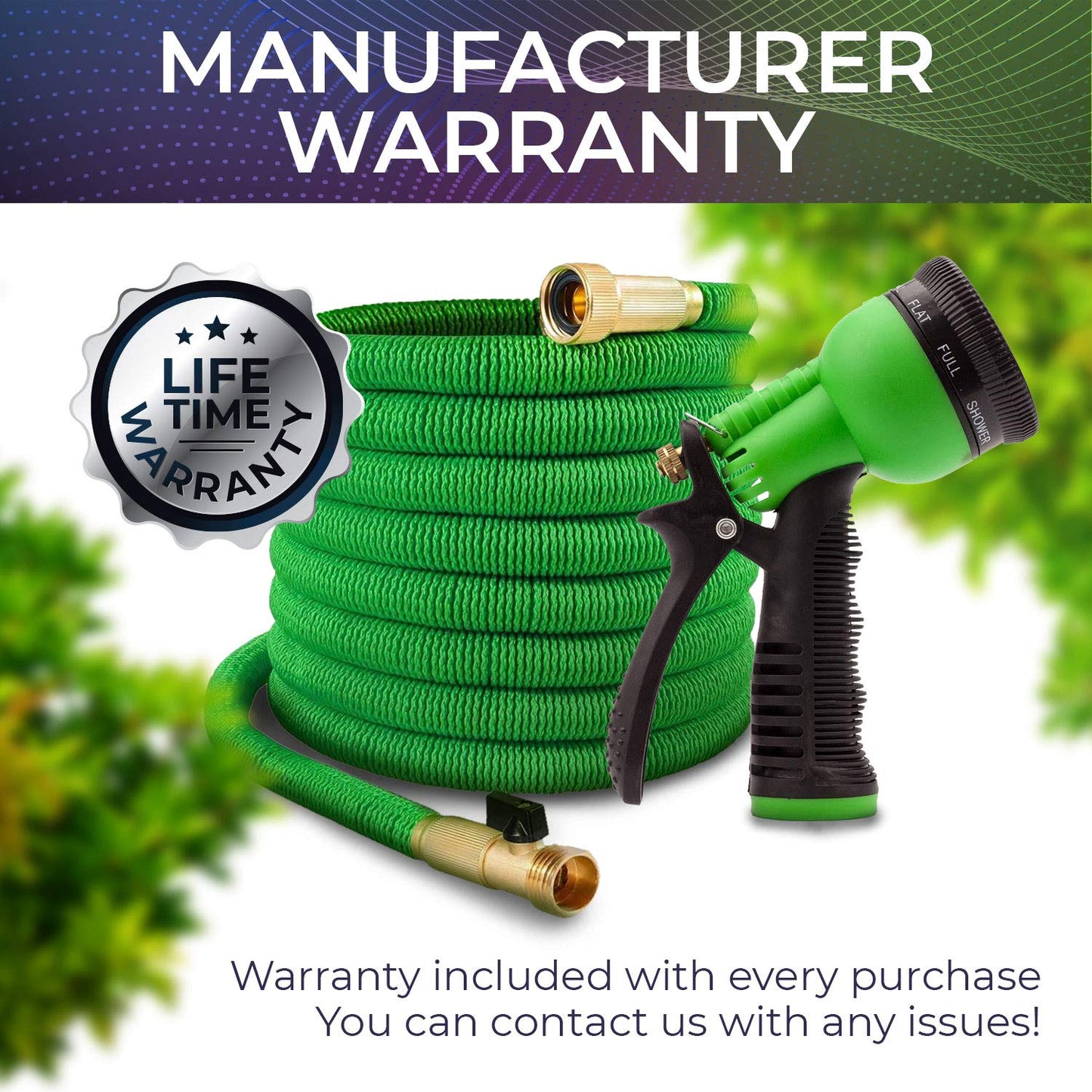 Joeys Garden Expandable Garden Hose with 8 Function Hose Nozzle, Lightweight Anti-Kink Flexible Garden Hoses, Extra Strength Fabric with Double Latex Core (25 FT, Green) 25 Feet