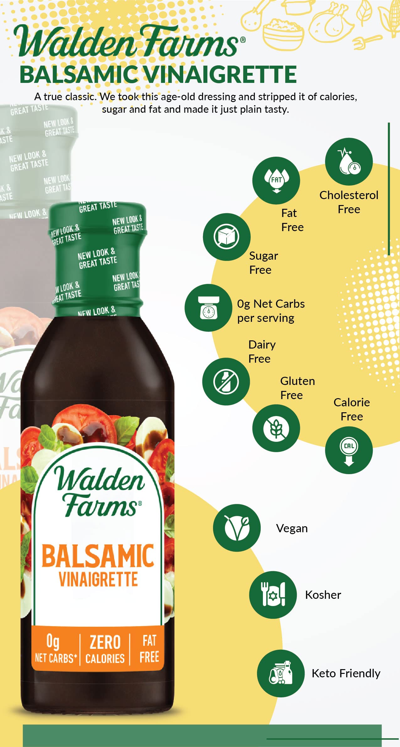 Walden Farms Balsamic Vinaigrette Dressing, 6-Pack, Fresh Sweet Salad and Pizza Topping, Sugar Free, 0g Net Carbs, and Keto Friendly, Vegan, 12 oz. Bottles 12 Fl Oz (Pack of 6)