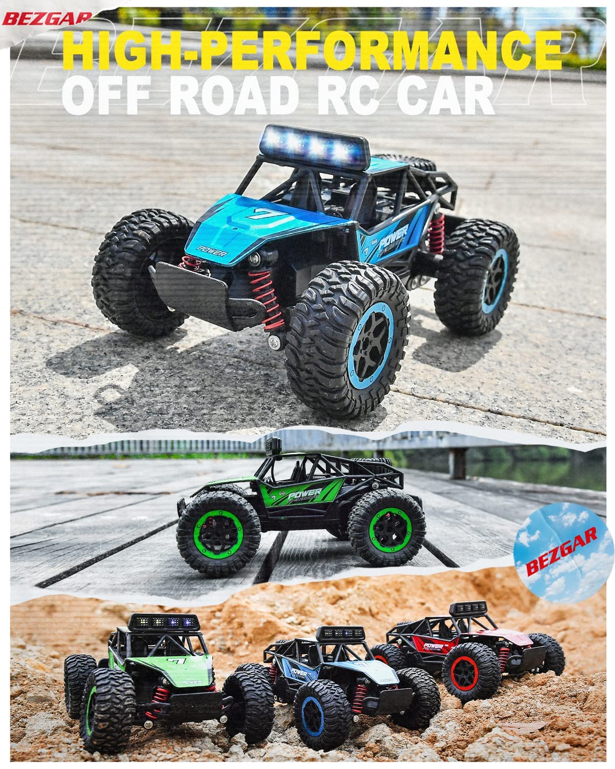 BEZGAR TB201 RC Cars-1:20 Scale Remote Control Car, 2WD High Speed 20 Km/h All Terrains Electric Toy Off Road RC Car Vehicle Truck Crawler with Rechargeable Battery for Boys Kids and Adults Red 1:20 Scale